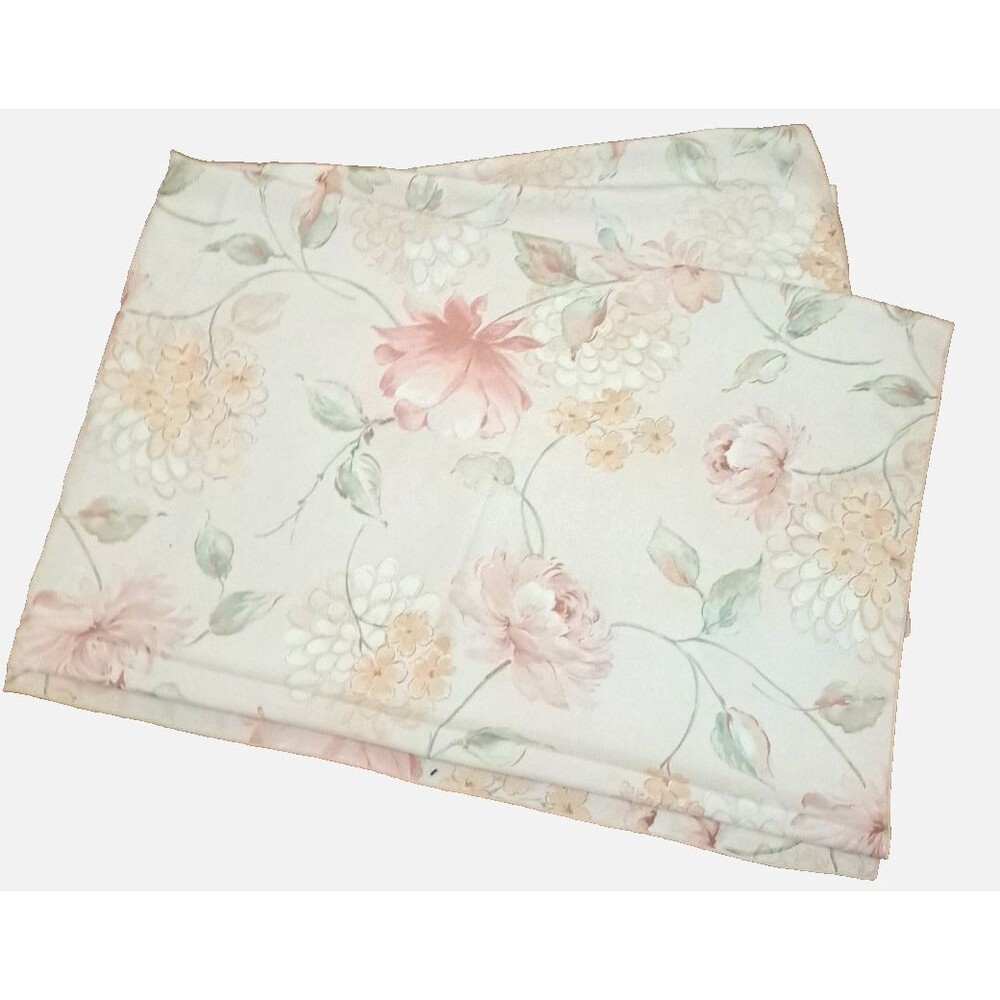 Ivory Floral Tablecloth 83x60 Watercolor Light Pink & Yellow Flowers Cottage